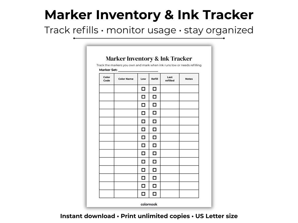 ColorNook Marker Inventory & Ink Tracker