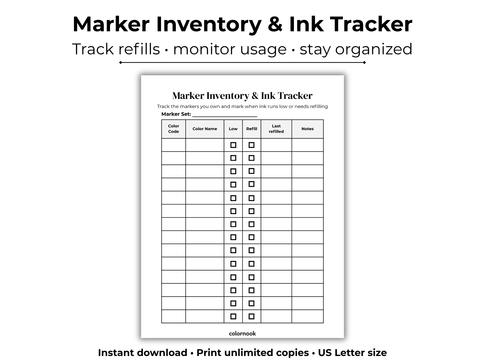 ColorNook Marker Inventory & Ink Tracker