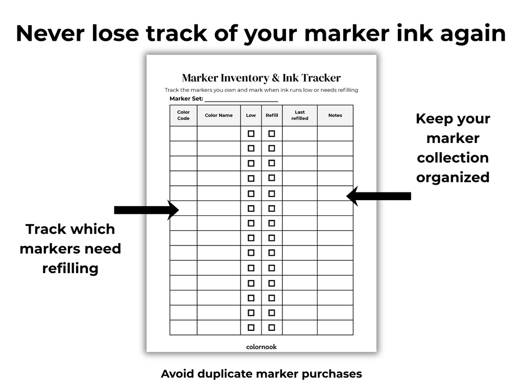 ColorNook Marker Inventory & Ink Tracker